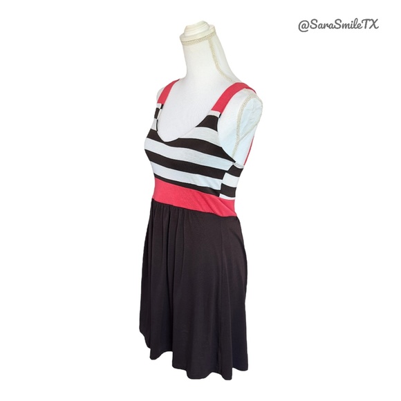 C. GRAFFITI Pink Brown Striped Sleeveless Fit & Flare Summer Mini Dress - Picture 4 of 12